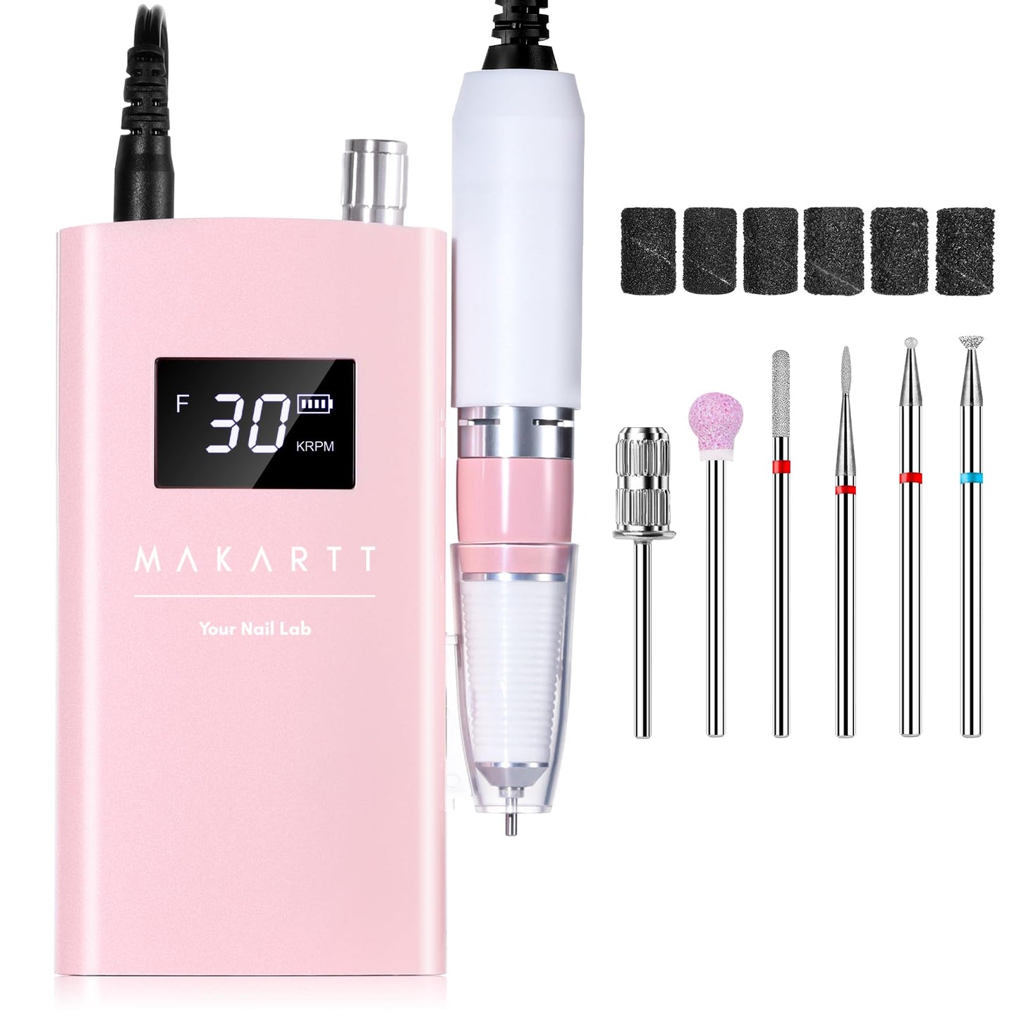 Makartt Electric Nail Drill - 35000RPM Rechargeable Efile with Coreless Motor, Nouvella Portable Nail Filer Machine for Acrylic Gel Removal with Drill Bits Set, Black
