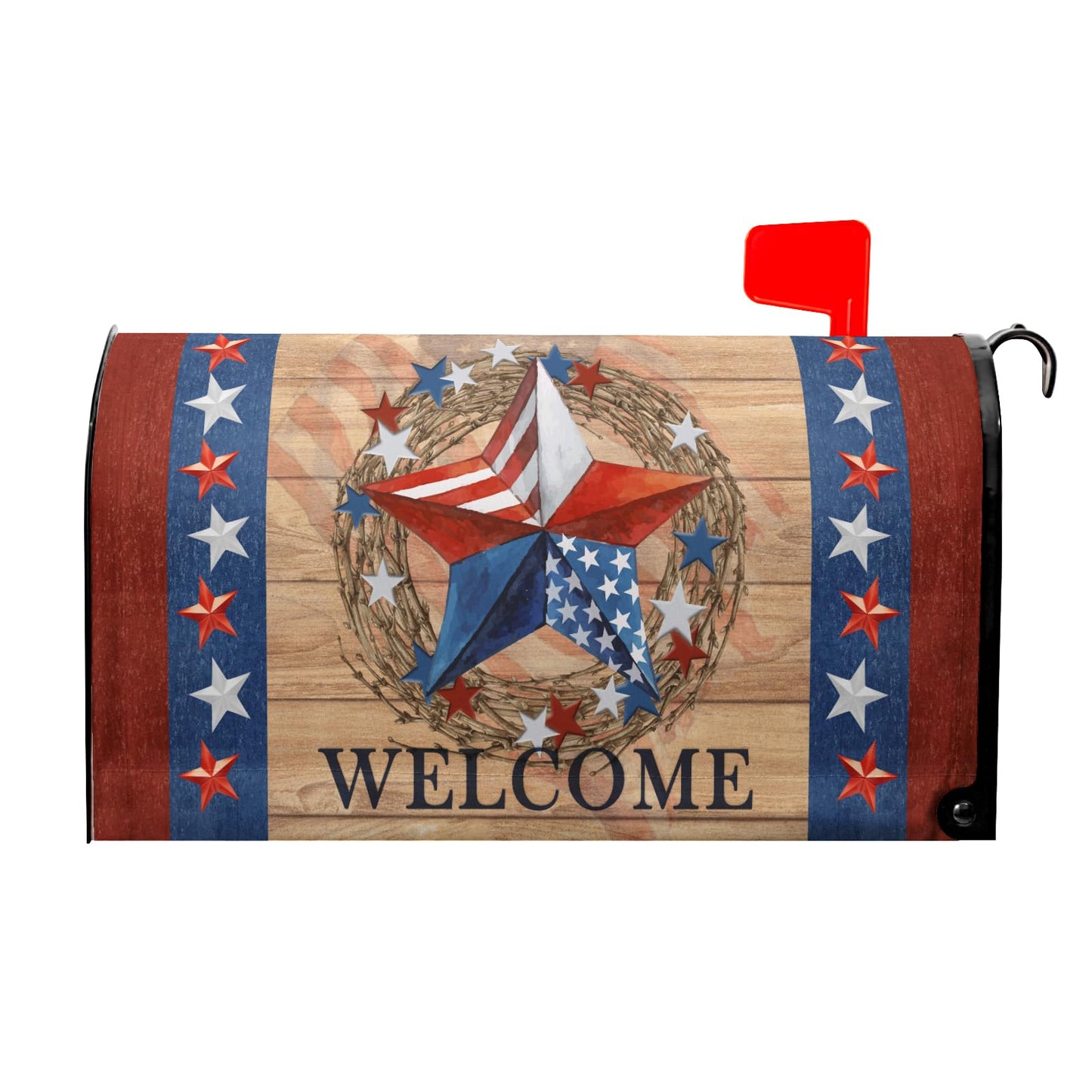 4th of July Patriotic Star Magnetic Mailbox Cover - Large Size 25.5"x21" American Flag Design for Memorial Day - Red White Blue Decorative Letter Box Wrap for Outside