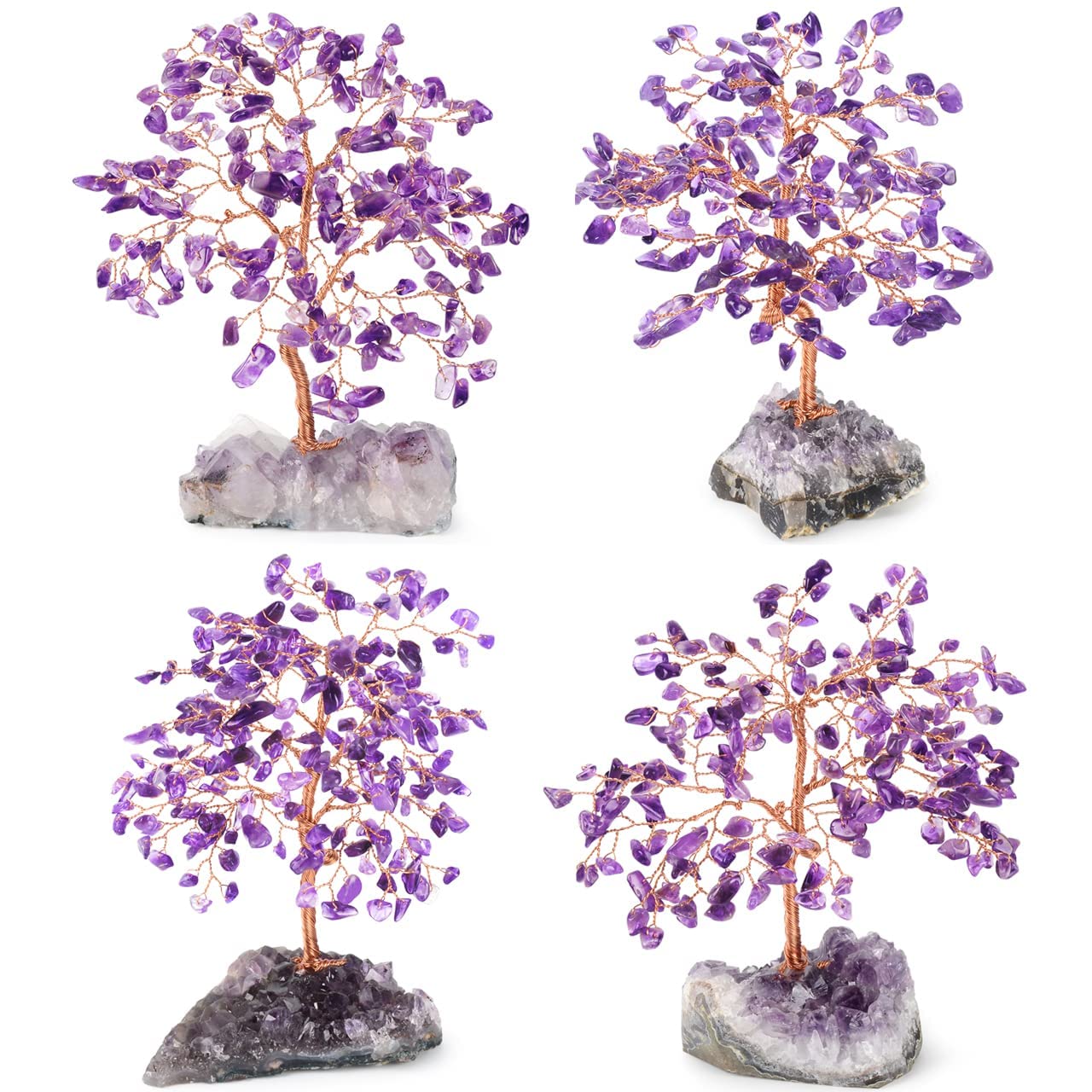 MASGEMES Handmade Chakra Gemstone Crystal Tree of Life,Natural Amethyst with Amethyst Cluster Base,Bonsai Feng Shui Decor Money Tree,Healing Crystals Positive Energy Gift Size 5.5"-6.3"