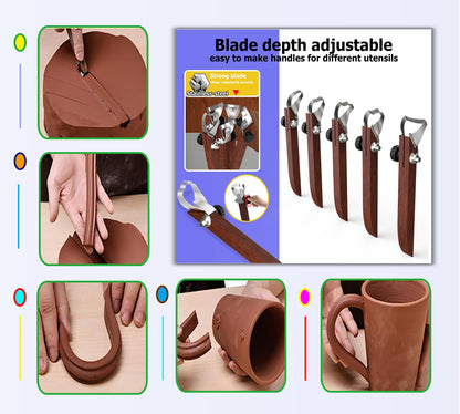 GEOCCI Pottery Handle Making Tool Sculpture Scraper Pottery Carving Tool Pottery Cup Handle Shape Tool for Tea Cup Mug Utensil Vase Handle Clay Cutters (5 PCS)