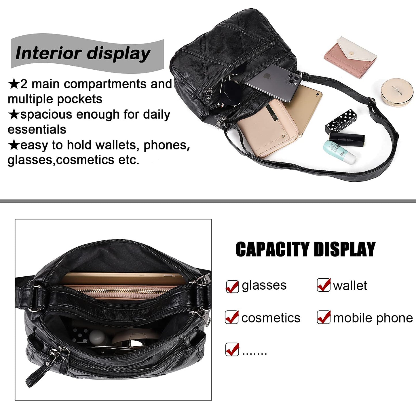 Gladdon Handbags for Women Multi Pockets Casual Cross-body Bags Waterproof Purse and Shoulder Bags Slightly Messenger Bags for Daily Use