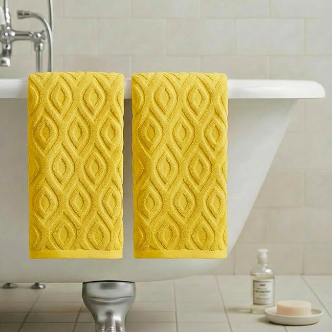 Artoid Mode 2 Pcs Yellow 3D Diamond Grid Jacquard Hand Towels