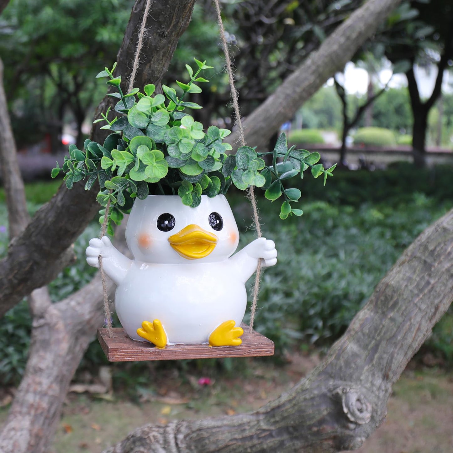 UMESONG Cute Swing Duck Hanging Planters for Indoor Plants Small Succulent Pots with Drainage Hole Unique Resin Outdoor Plant for String of Pearls Gift Ideas for Mother Day Christmas