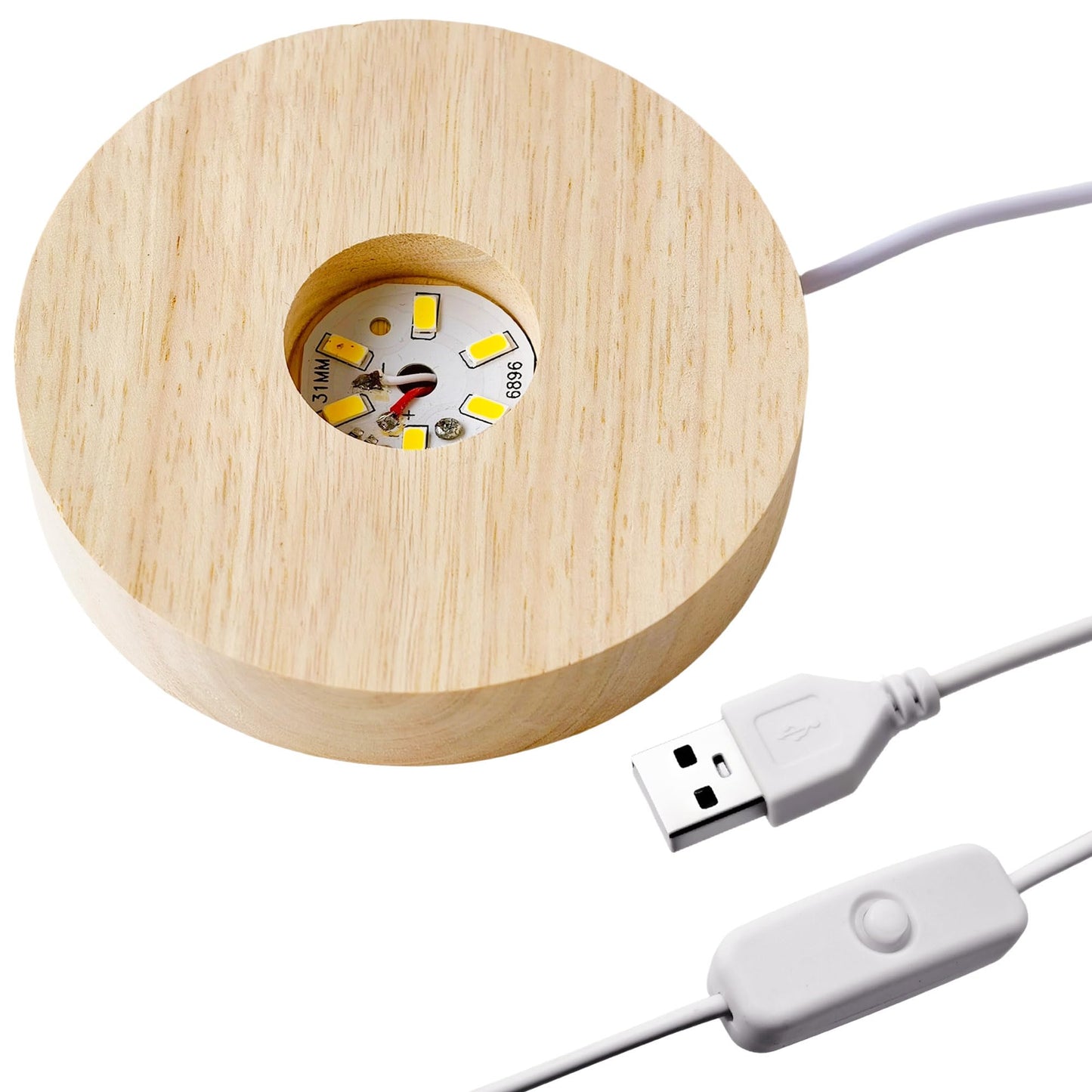 vskikris Wooden LED Light Display Base, Round Lighted Lamp Stand Desk Table Holder (with USB Cable Switch) - Warm Light Version for Crystal, Glass, Acrylic, 3D Resin Lamp Models