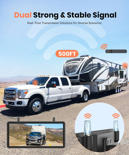 AUTO-VOX 7.2" DVR Portable Solar Wireless Backup Camera:HD 1080P 2 Min Quick Installation Support 2 Split Screen Back up Camera, IP69K Waterproof Reverse Camera for Car, Van, SUV, Truck, Trailer