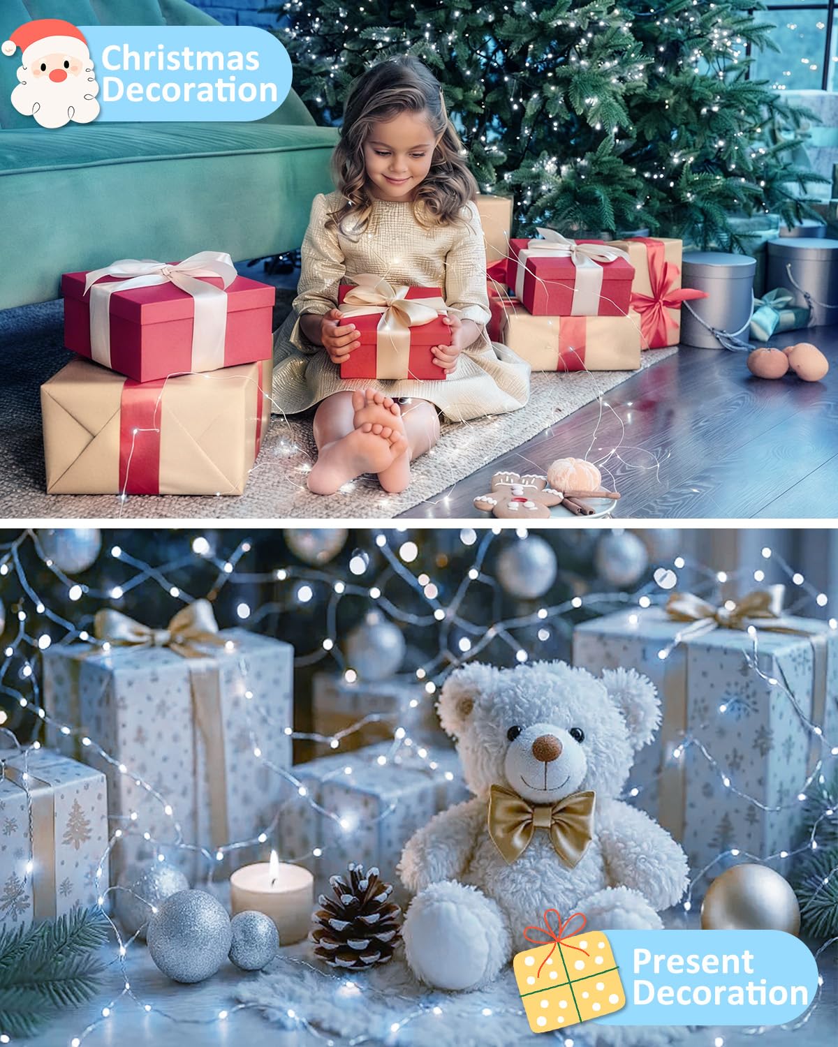 4 Pack 60 LED Fairy Lights Battery Operated with Timer, 20FT Waterproof String Lights Indoor Outdoor, Cuttable Battery Light for Home Bedroom Wedding DIY Centerpiece Christmas Decorations (Cool White)