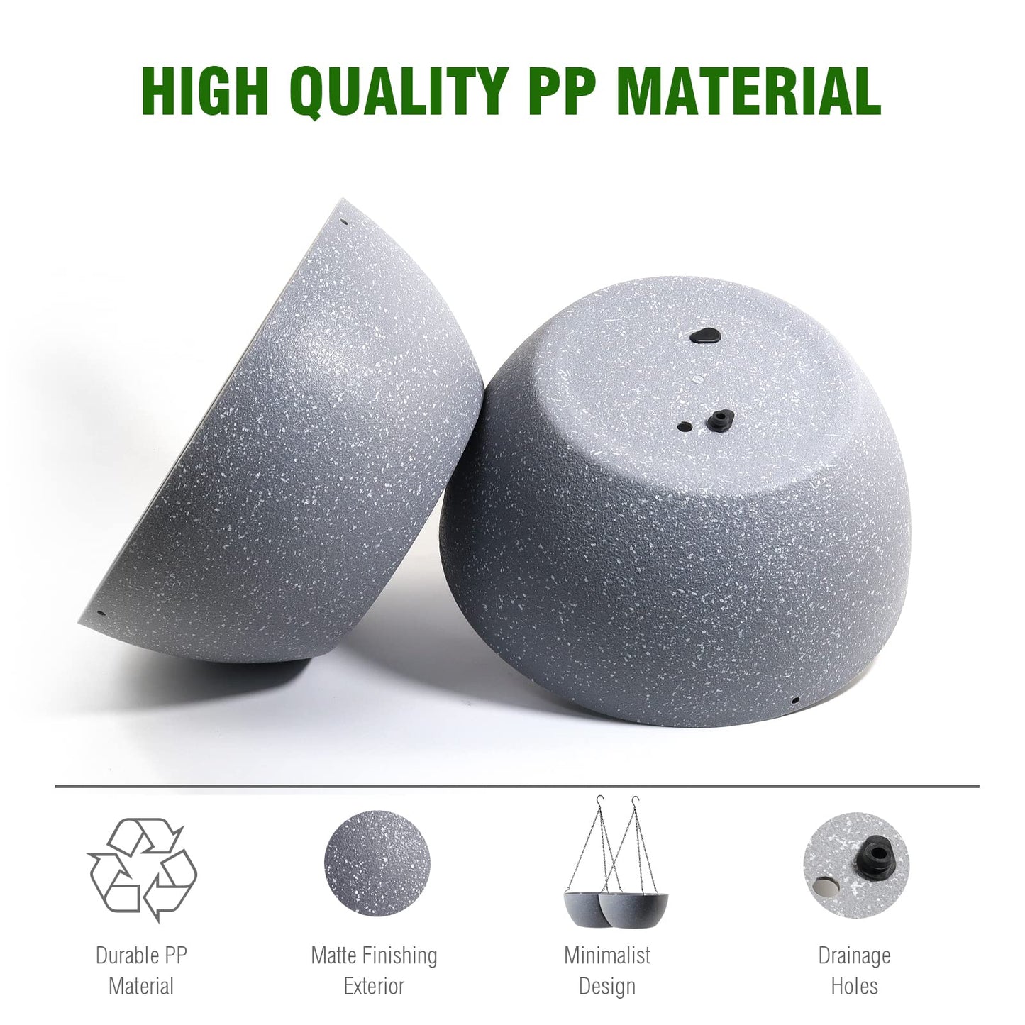 WSMKSZ 13 inch Large Hanging Planters Plant Pots for Outdoor Indoor Plants with Drainage Holes and Chain, 2 Pack Round Hanging Flower Pots for Garden Home Porch Decor, Speckled Grey