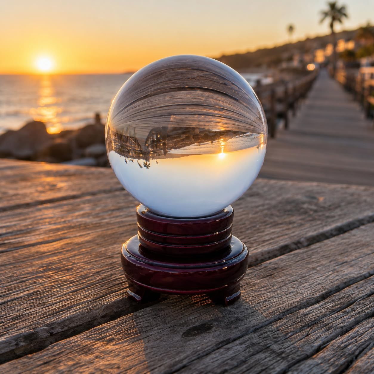 Clear Crystal Ball 120mm (4.72-inch) with Wooden Stand — Decorative Sphere