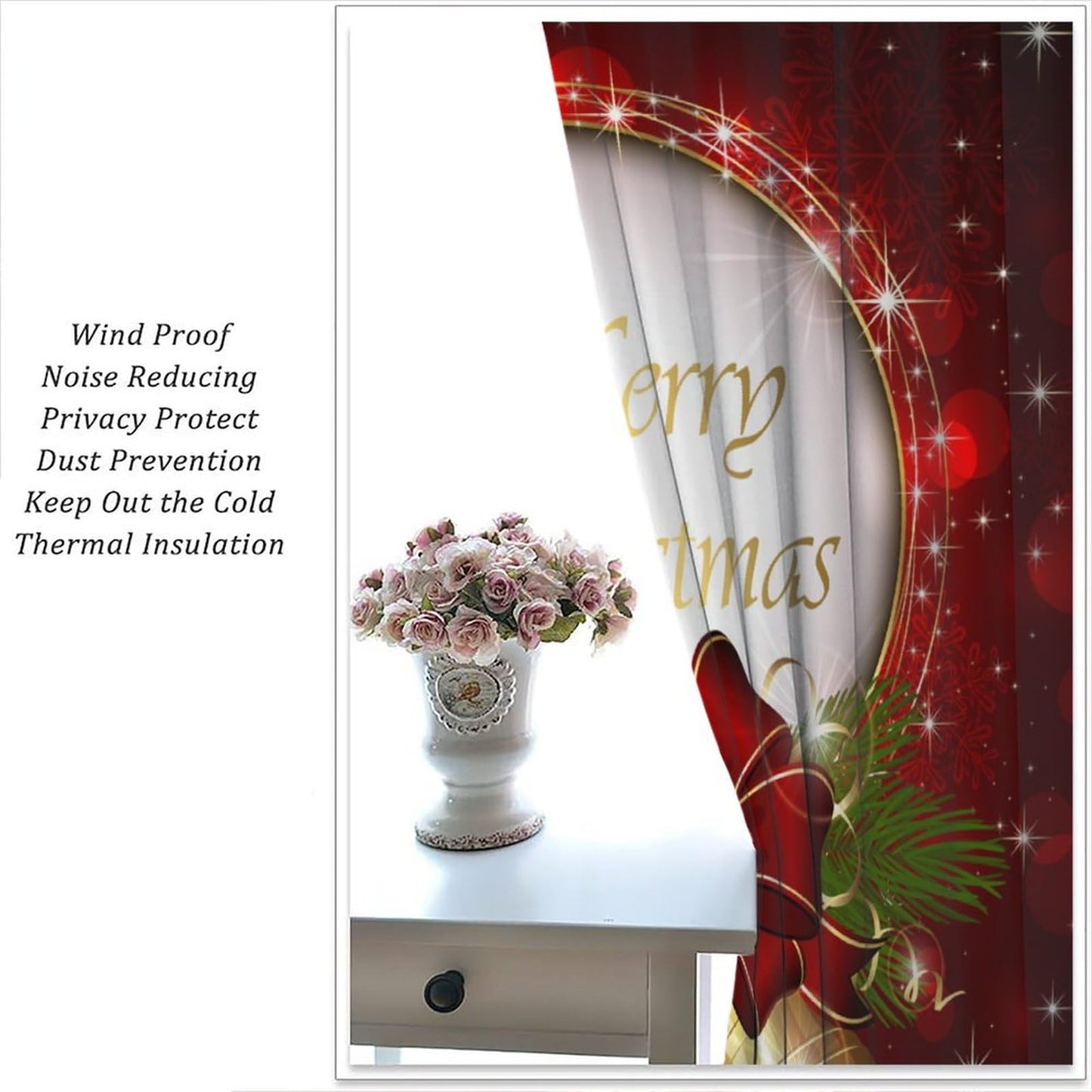Merry Christmas Curtains Red Sparkling Dingdang Winter Christmas Holiday Bell Festivals Atmosphere Blackout Window Treatment for Happy Festival Living Room Bedroom Home Decor Window Drapes 52"W X 84"L