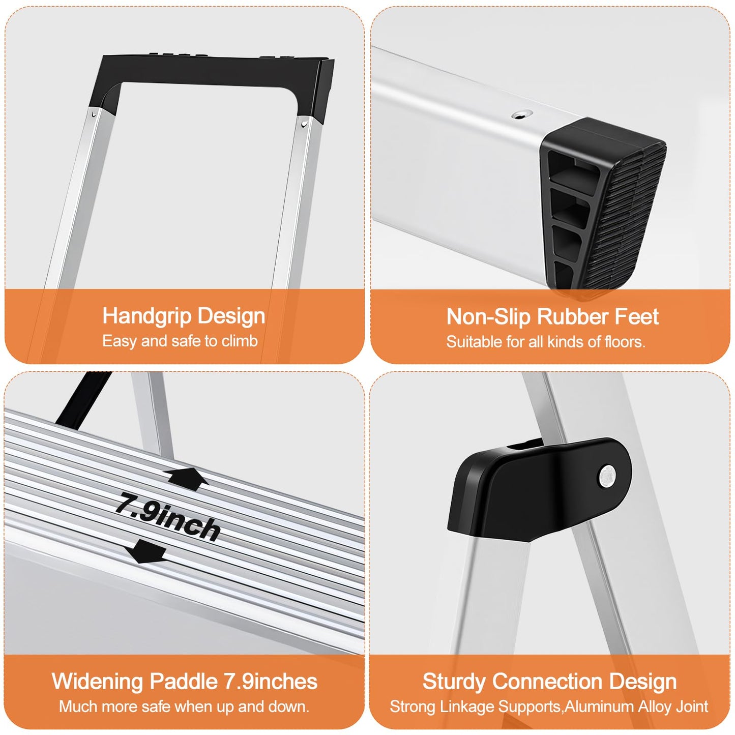 Sweetcrispy 5 Step Ladder, 330lbs Folding Step Stool with Anti-Slip Wide Pedal,Tool Tray, Aluminum Stool Ladders, Safety Household Ladder for Home Kitchen Courtyard Outdoor