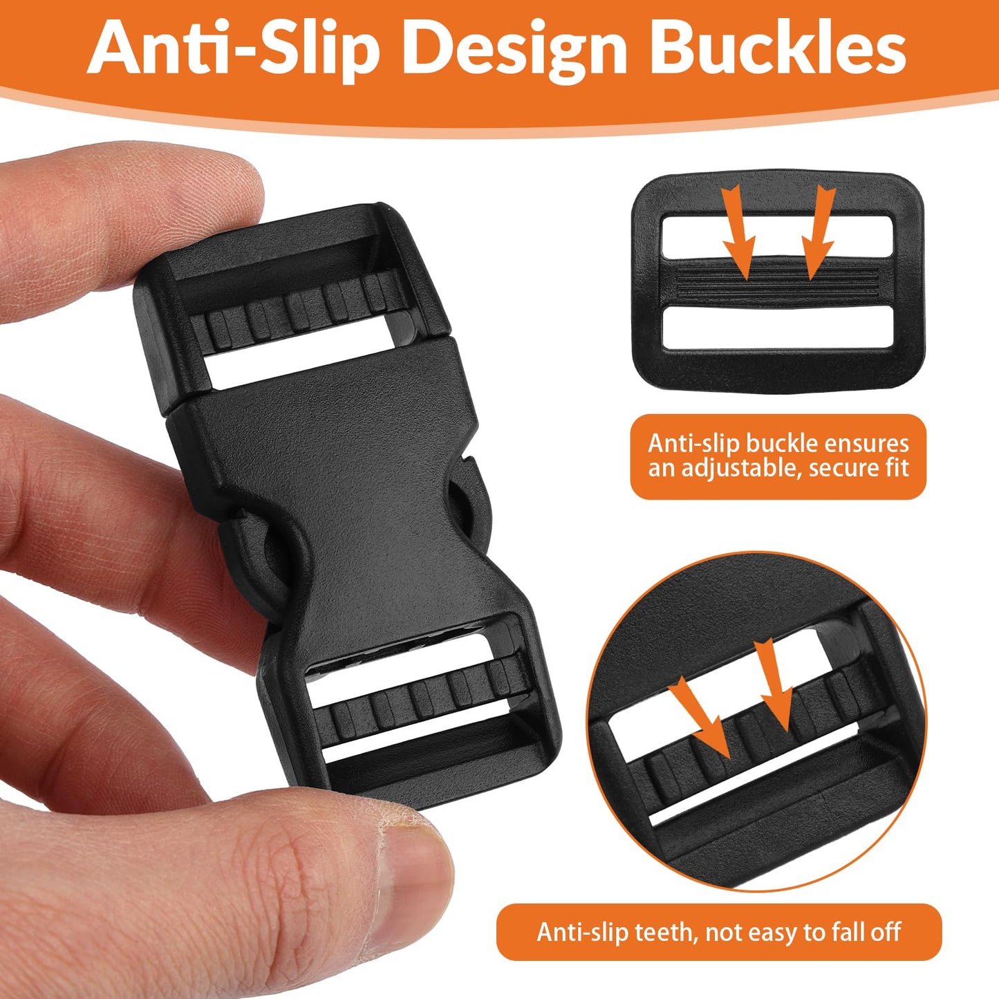 Mkobon 6 Set 1" Buckle Quick Release Buckle + 12 Pcs Strap Clips, Heavy Duty Side Release Buckle, Plastic Buckle Clips for Nylon Strap, Dog Collar Extender, Backpack Strap Replacement