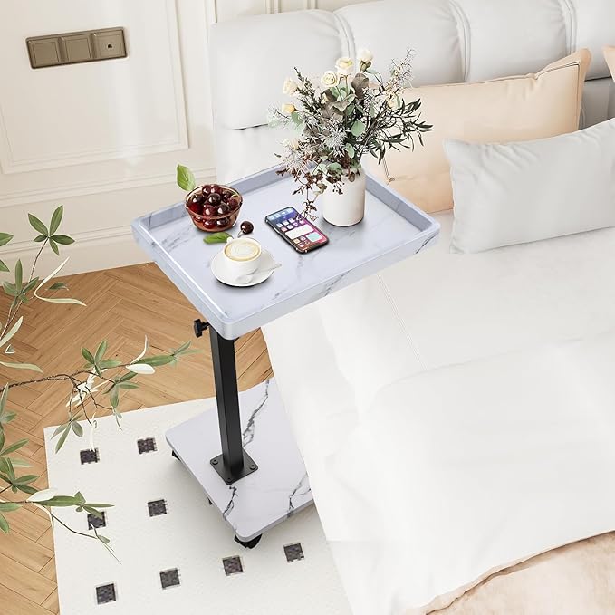 C Table End Table Adjustable Height, 360°Swivel TV Tray Table
