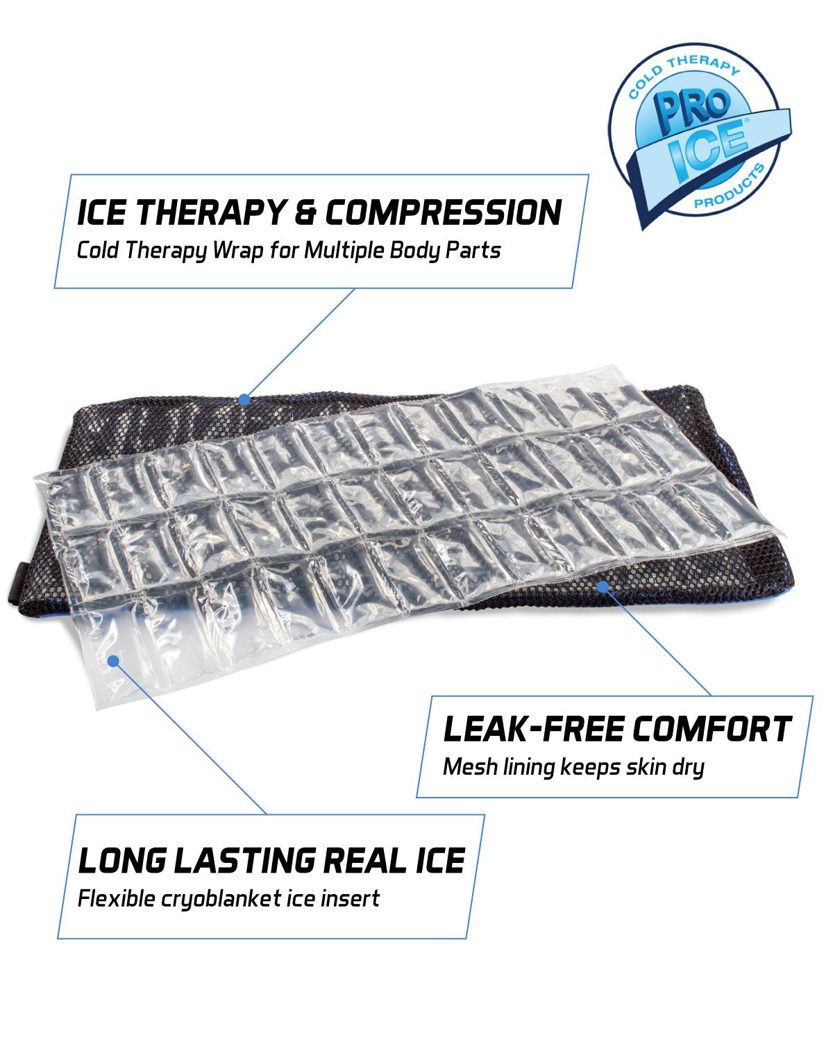 Pro Ice Cold Therapy Ice Pack Body Wrap for Knee, Arms, Hip or Back + Ice Pack Insert for PI 400 & PI-401
