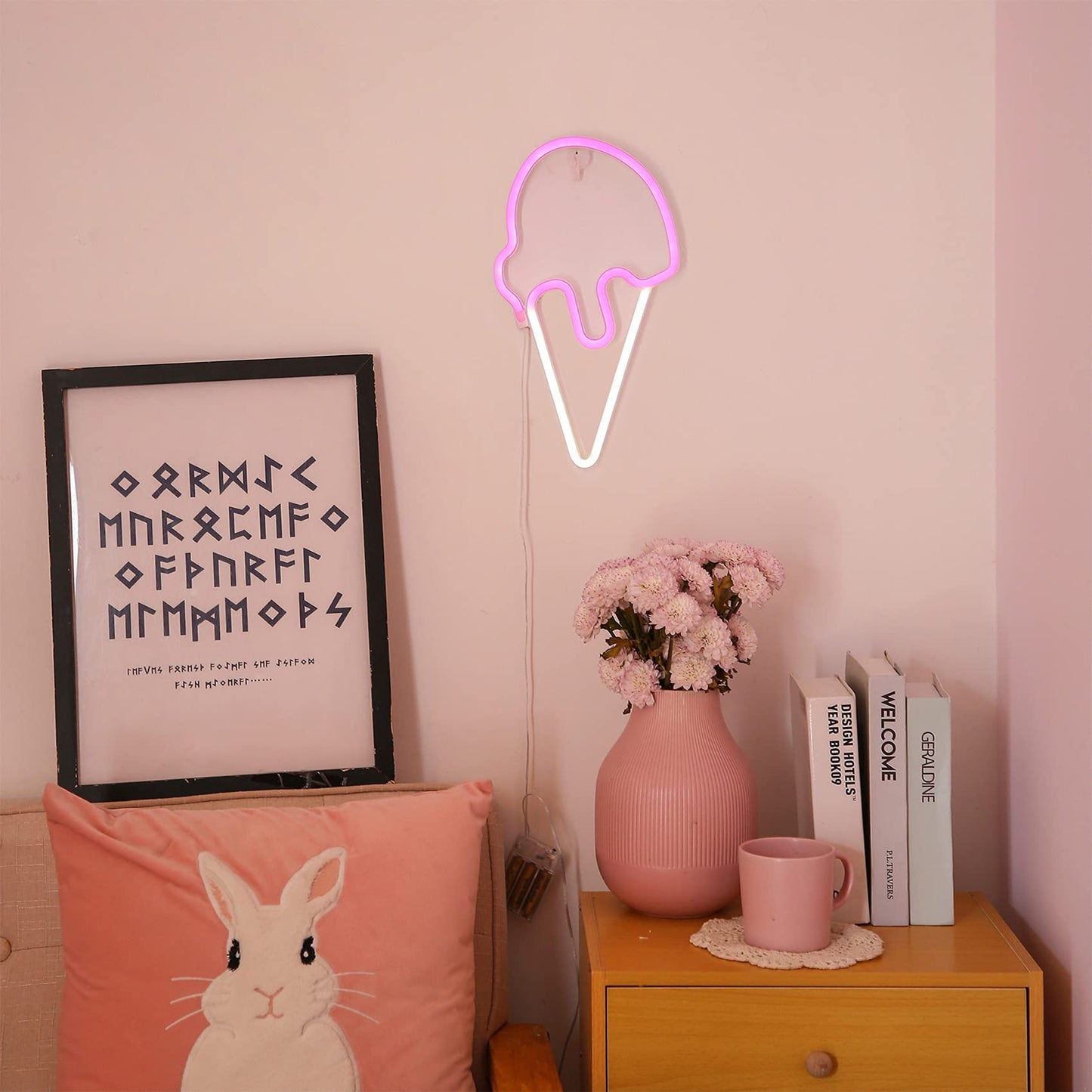 YAOZHOU Ice Cream Signs Neon Lights, Kawaii Room Decor Christmas Gift for Teen Girls Battery or USB Powered Art Decorative Night Lights Indoor for Home, Bedroom, Office,Party,Kid,Children