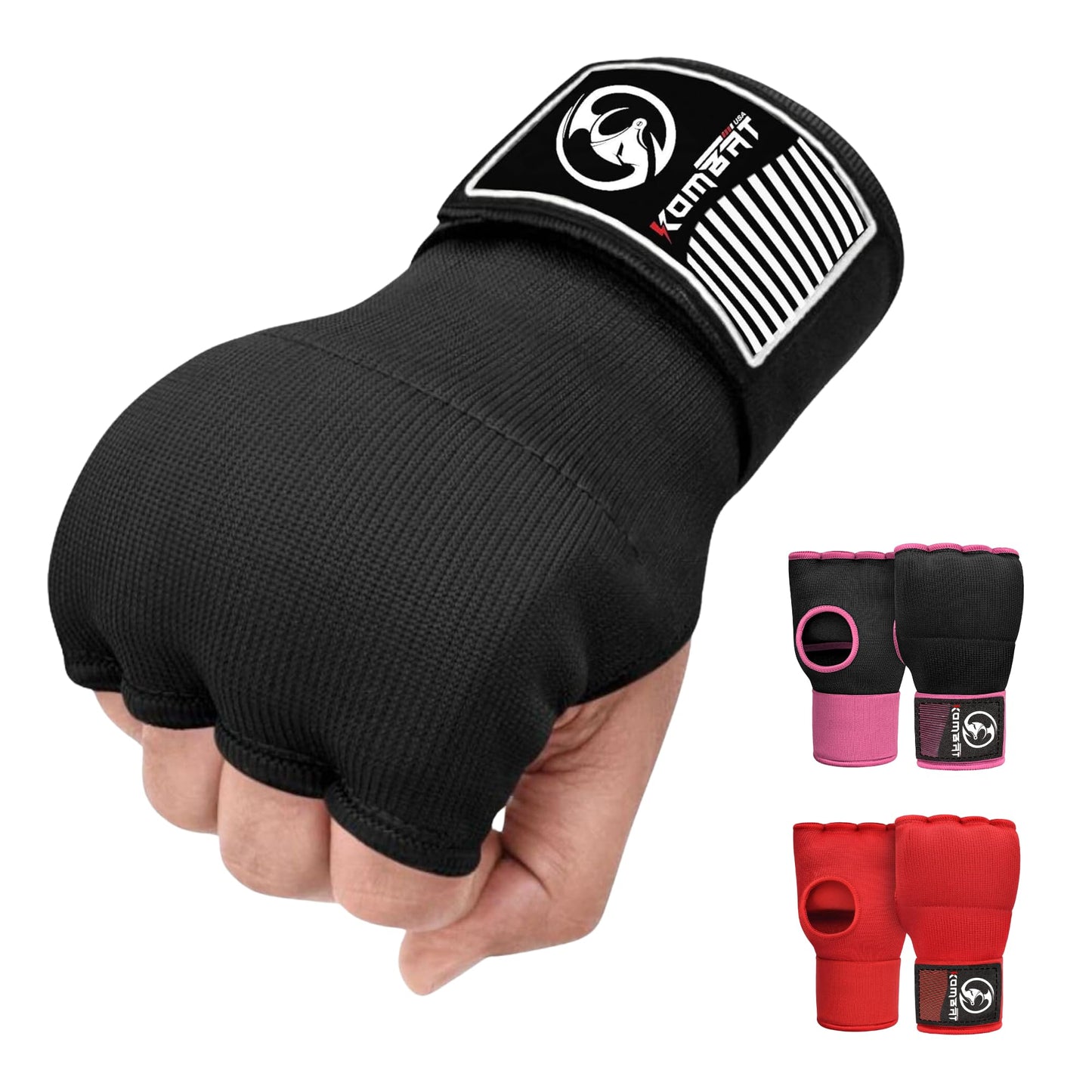 Kombat Gel Boxing Hand Wraps Inner Gloves for Men and Women, 75cm Quick Wrist Wraps Guard, Muay Thai MMA Kickboxing Martial Arts Punching Training Bandages, Hand Wraps for Boxing (Black, Medium)
