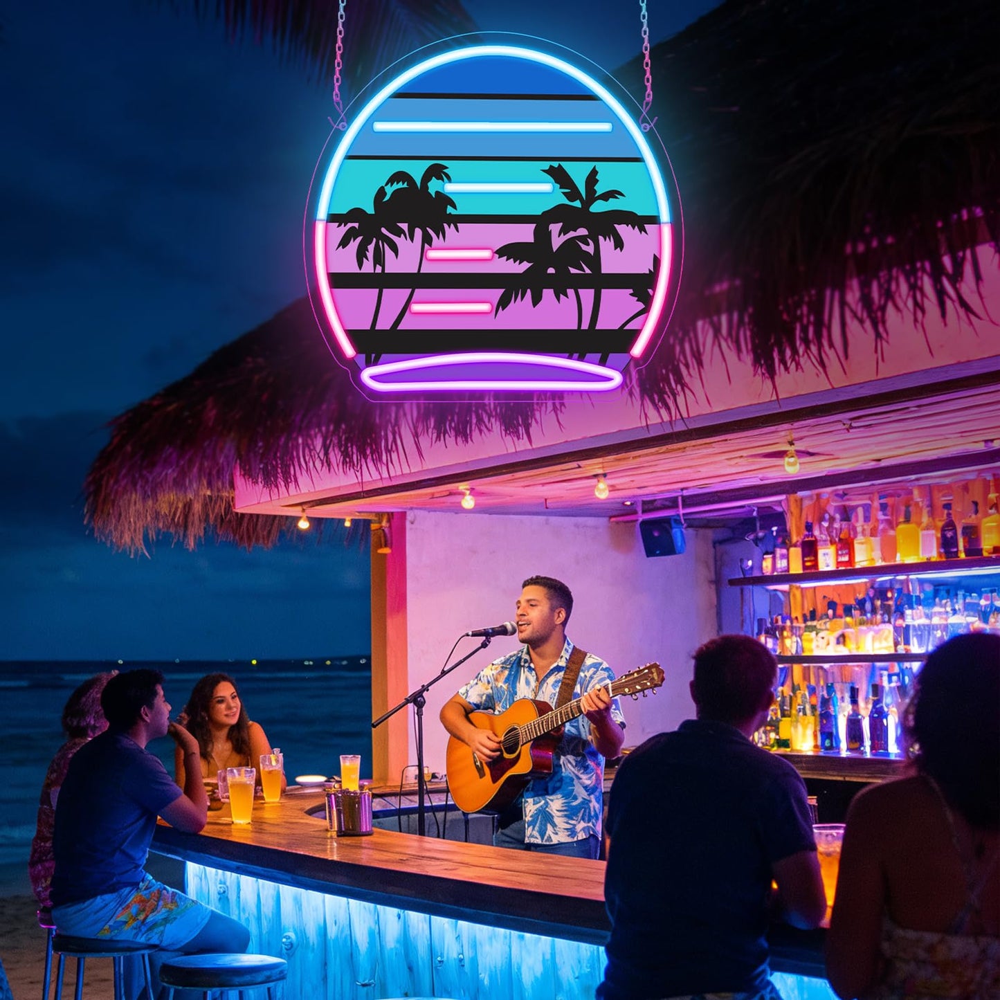Tropical Neon Sign, Coconut Palm Tree Neon Lights for Wall Decor, LED Light up Bar Signs for Bar Beach Theme Bedroom Restaurant Party Pub Club Decor,Gift for Man Boys Girls