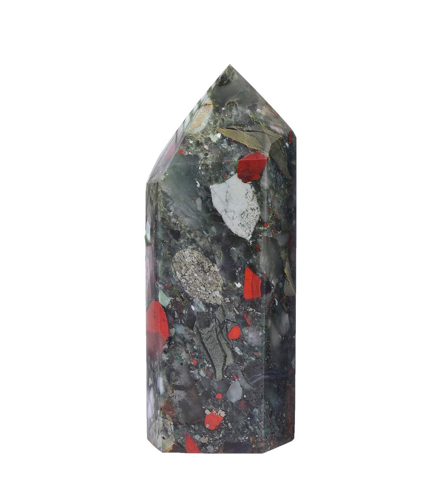 AMOYSTONE Healing Stone Tower Large African Bloodstone Healing Crystal Wand Hexagonal Point Obelisk Irregular 2-2.5 LBS, Spiritual Meditation, Reiki Chakra Gemstone Home Decor
