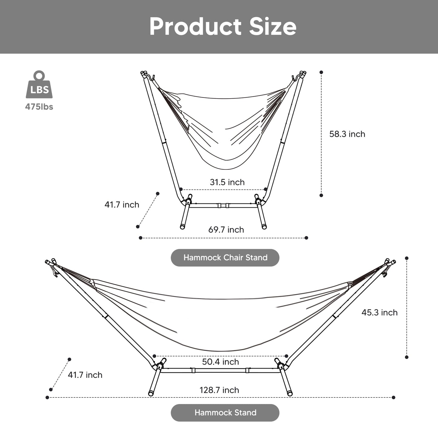 SUNCREAT 2-in-1 Hammocks Convertible Portable Double Hammock with Stand Included, Outdoor Hammock and Stand, Patented, Dark Grey