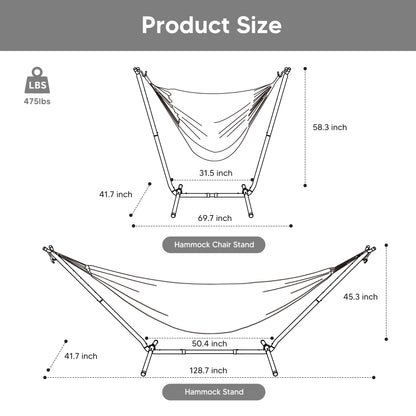 SUNCREAT 2-in-1 Hammocks Convertible Portable Double Hammock with Stand Included, Outdoor Hammock and Stand, Patented, Dark Grey