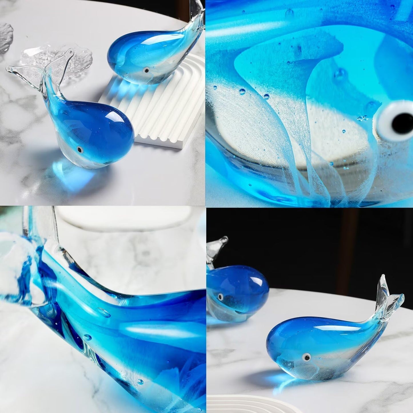 FZBHRO Crystal Whale Figurine Hand Blown Glass Whale Statue Collectibles Art Glass Sea Animal Paperweight Home Table Decor Gift Blue 5.1''