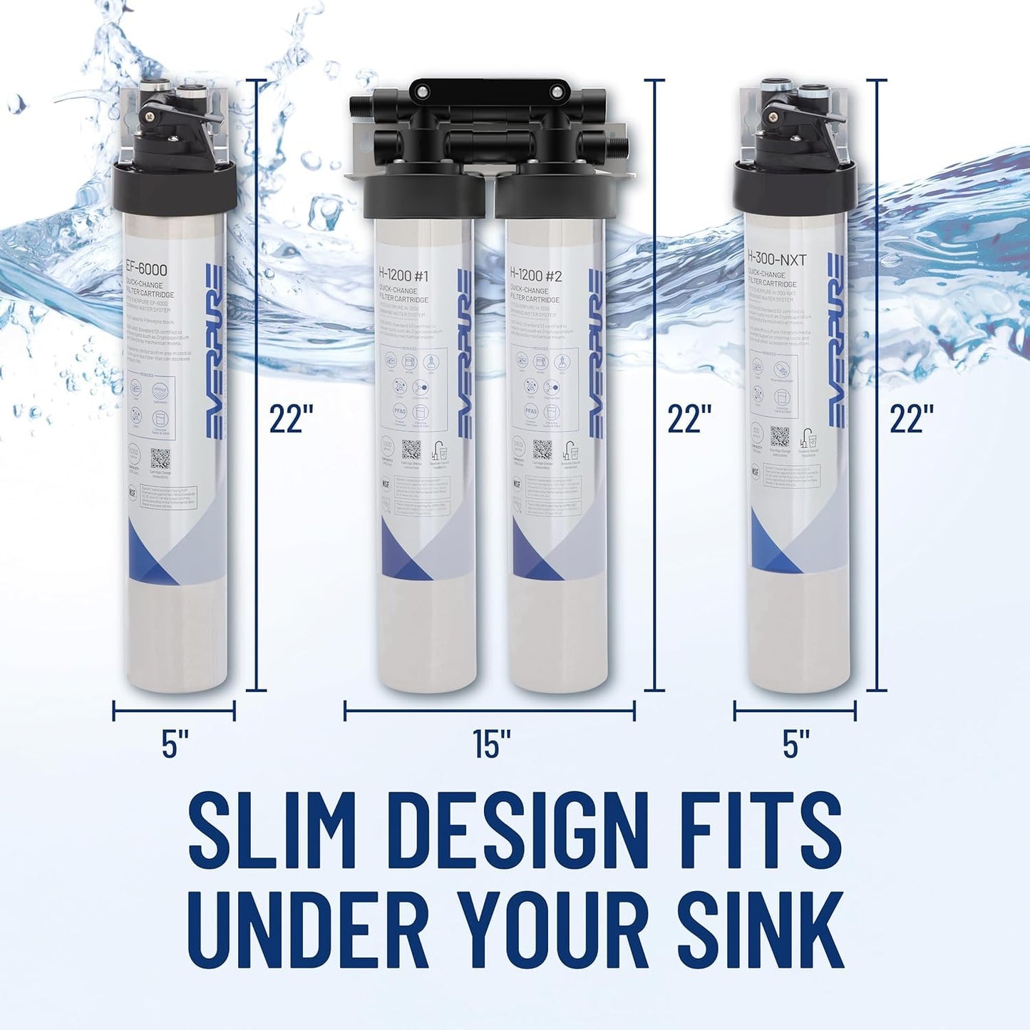 Pentair Everpure H-1200 Quick-Change Filter Cartridge Set, EV928201, NSF Certified to Reduce Lead, Replacement Pack for Everpure H-1200 Drinking Water System, 1,000 Gallon Capacity, 0.5 Micron