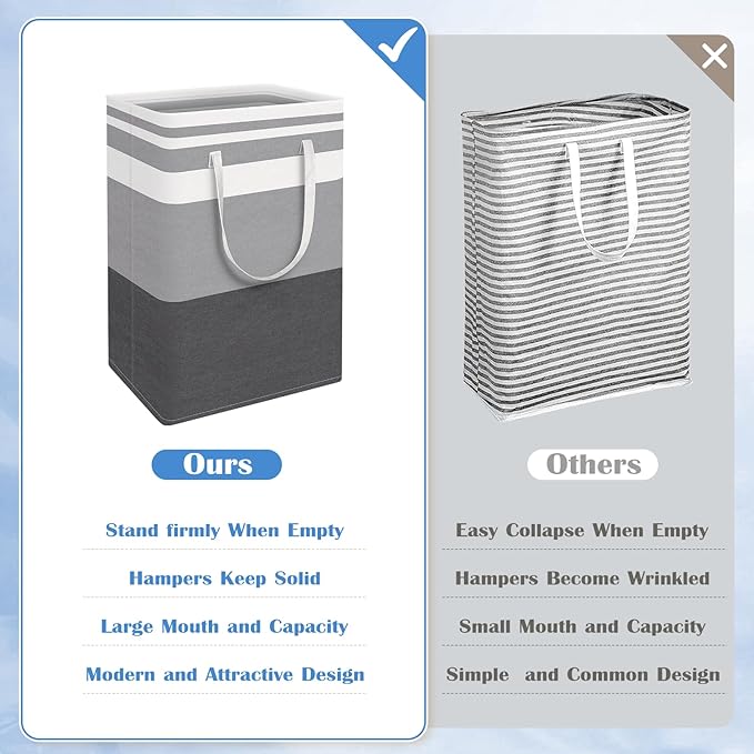 BlissTotes 3-Pack Laundry Basket, Freestanding＆Waterproof Laundry Hamper