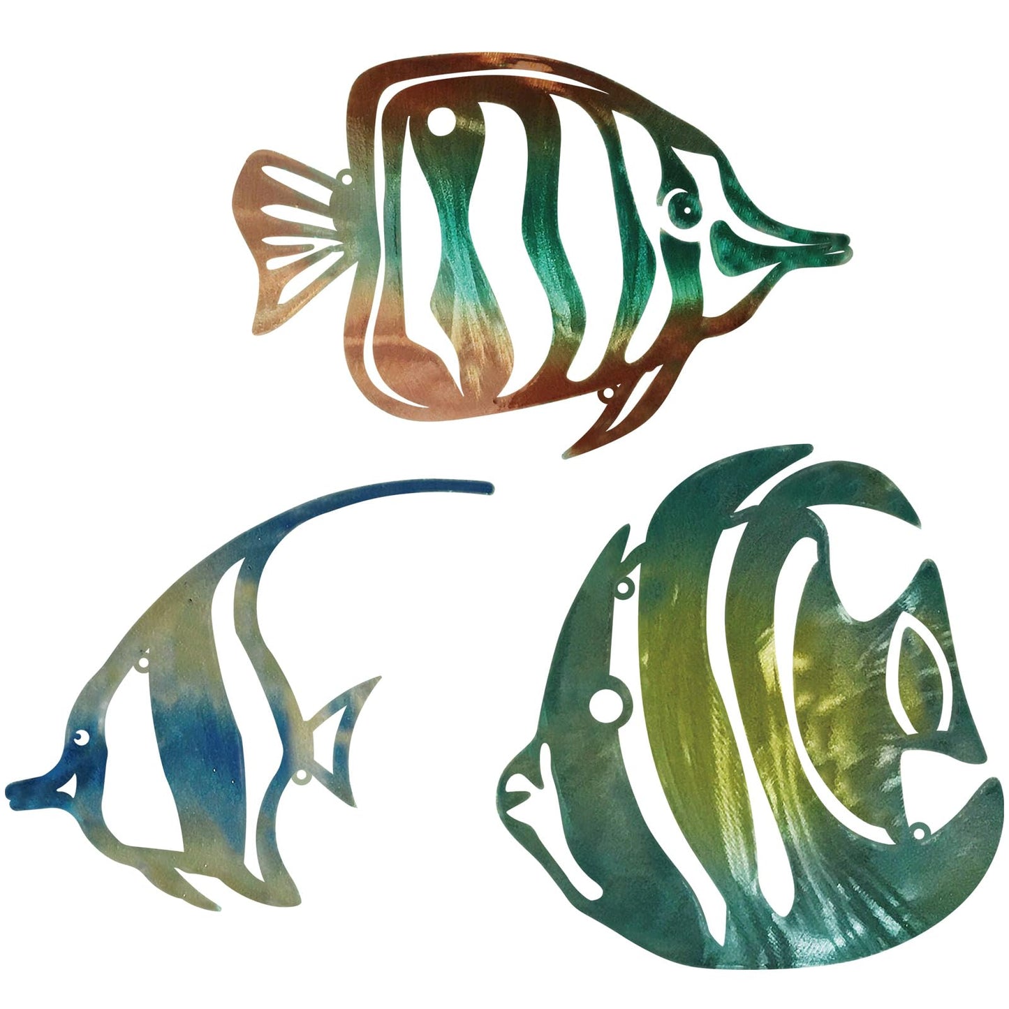 Pelopy 3 Pcs Coastal Tropical Fish Wall Art Rustic Metal Hollowed Coral Wall Decor Ocean Nautical Theme Sign for Beach Theme Bathroom Bedroom Living Room Lake House Summer Home Decoration