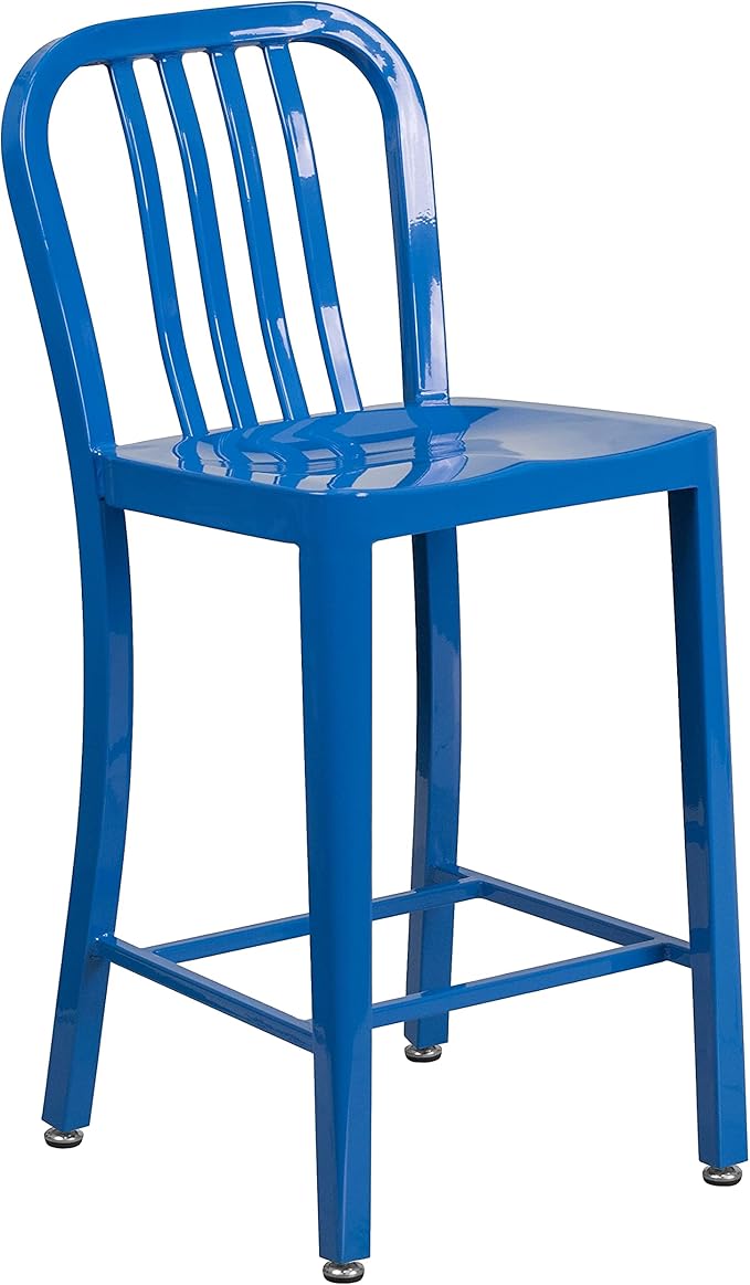 Flash Furniture Commercial Grade 24" High Blue Metal Indoor-Outdoor Counter