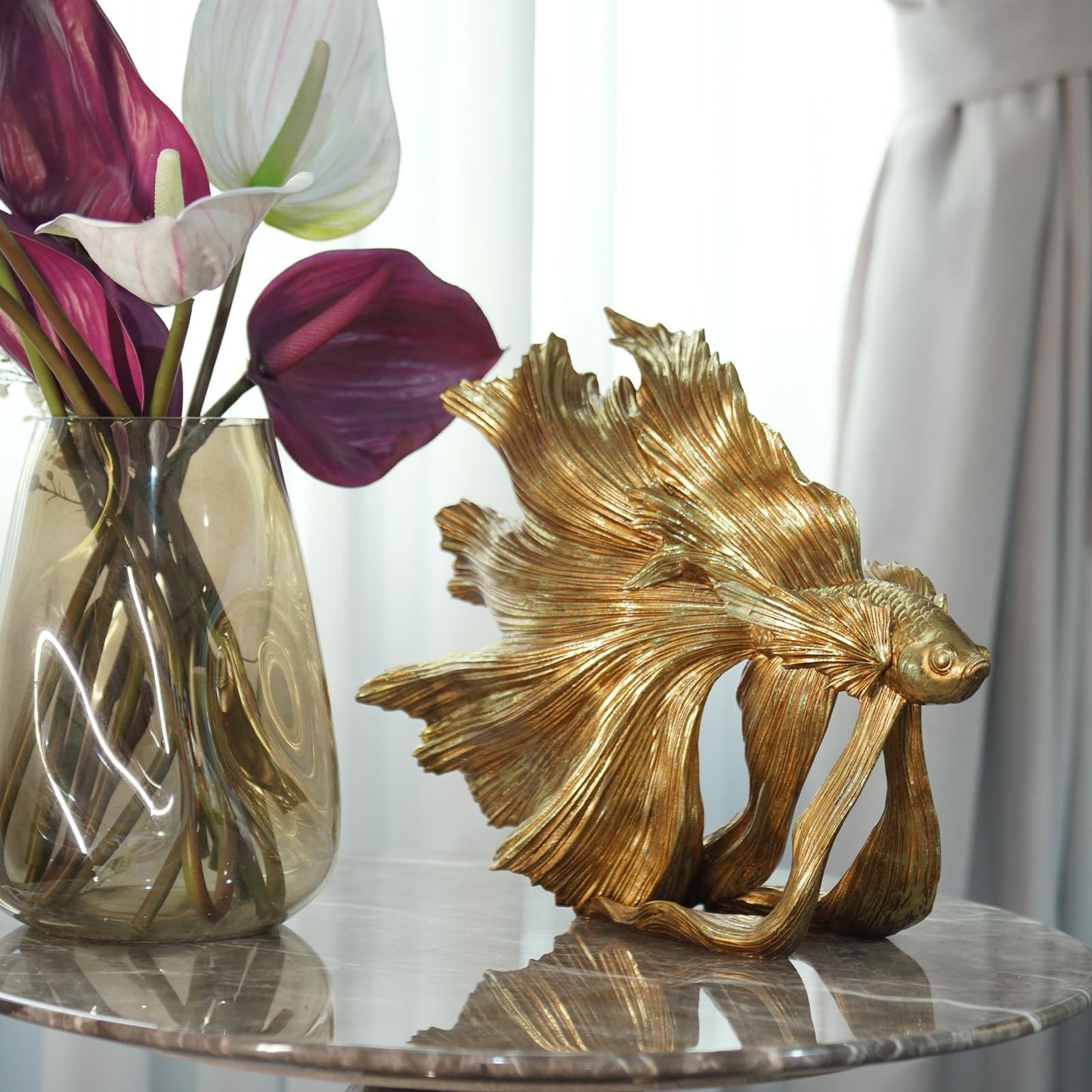 Guichifun Collectible Figurine Goldfish Statue Decor - Betta Sculpture Decoration Luckly Wealth Resin Fish Figurines Office Shelf Sculpture Home Decor Birthday Gifts for Father 14 X 6 X 13 inch