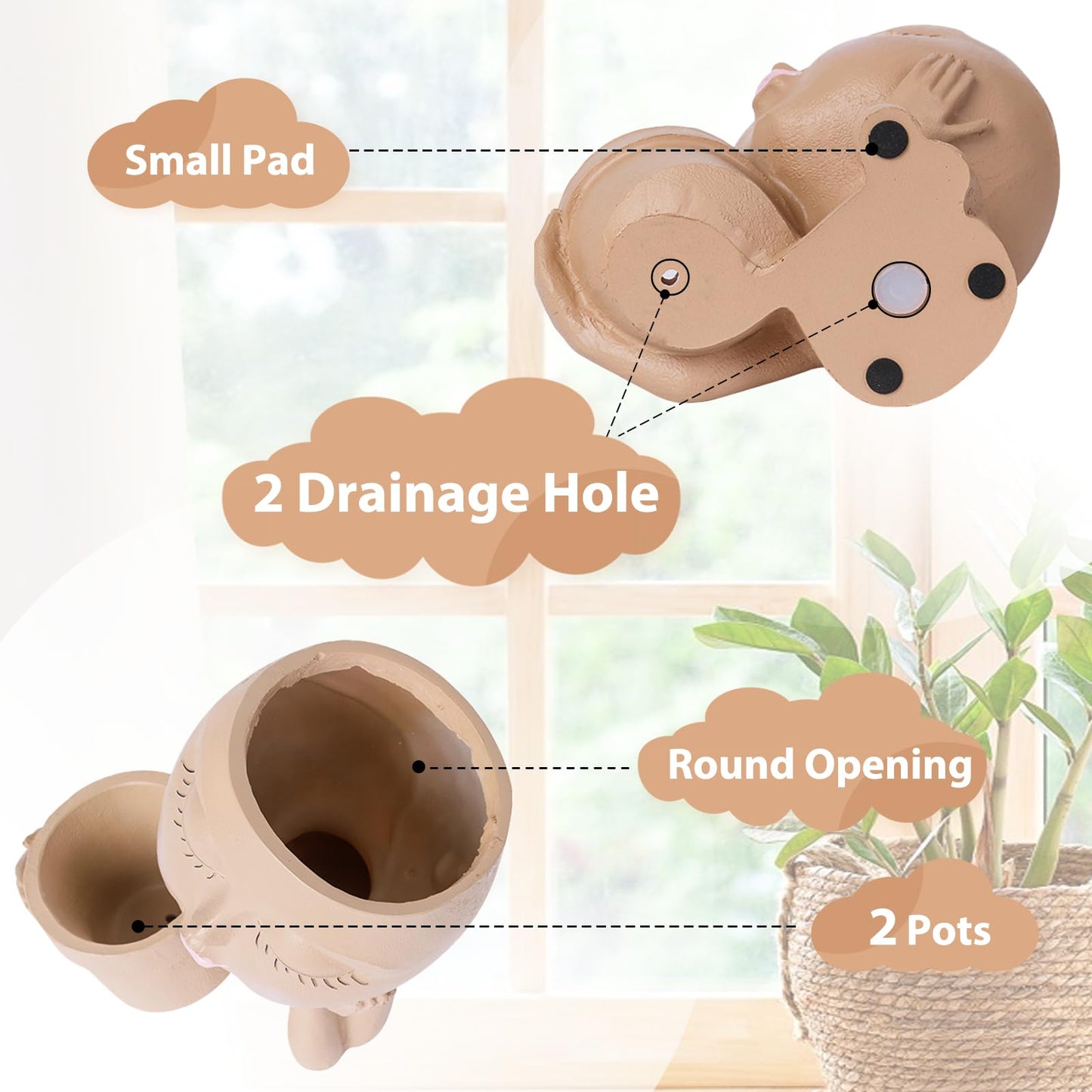 vomiceak Face Planters Pots Head Planter for Indoor Outdoor Plants - Cute Plant Pots for Flower Succulent with Drainage Hole - Gift Ideas for Mother (Khaki Lady)