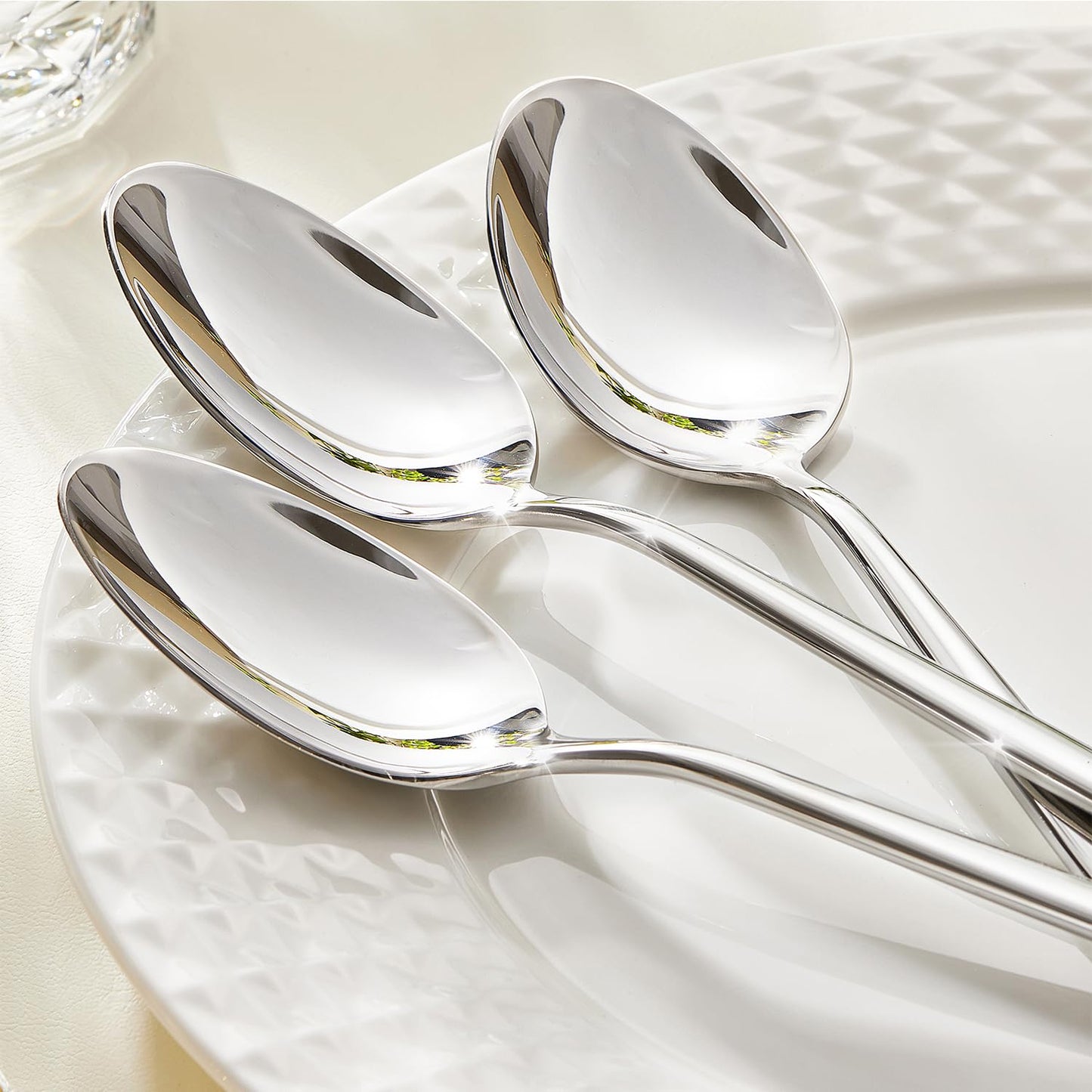KINGSTONE 4-Piece Dinner Spoon Set, 8.2" Tablespoons Silverware, Premium 18/10 Stainless Steel, Food Grade Serving Spoons for Home and Kitchen, Restaurant Wedding, Mirror Finish & Dishwasher Safe