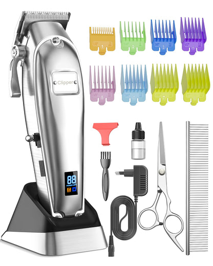 ONEISALL Dog Clippers Professional for Thick Hair,Dog Grooming Clippers, 2 Speed Cordless Pet Clippers for Dogs Cats, Silver