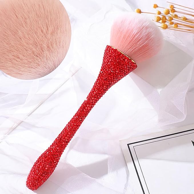 WOKOTO 1pcs Red Rhinestone Nail Dust Brushes