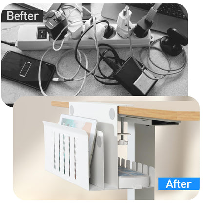 MAXECHO Desk Side Storage, Under Desk Laptop Mount, Table Side Hanging File Organizer, No Drill Clamp On Cable Management Tray, Laptop Holder with Magnetic Pen Holder for Office and Home, Load 22 Lbs