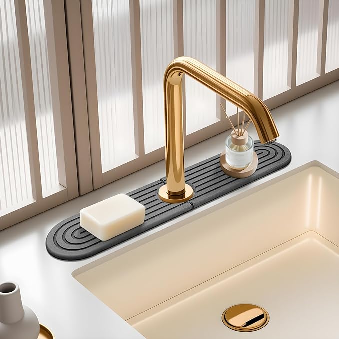 Diatomite Dark Gray-Oval 15.7" Kitchen Faucet Mat Stone Sink Tray – Quick
