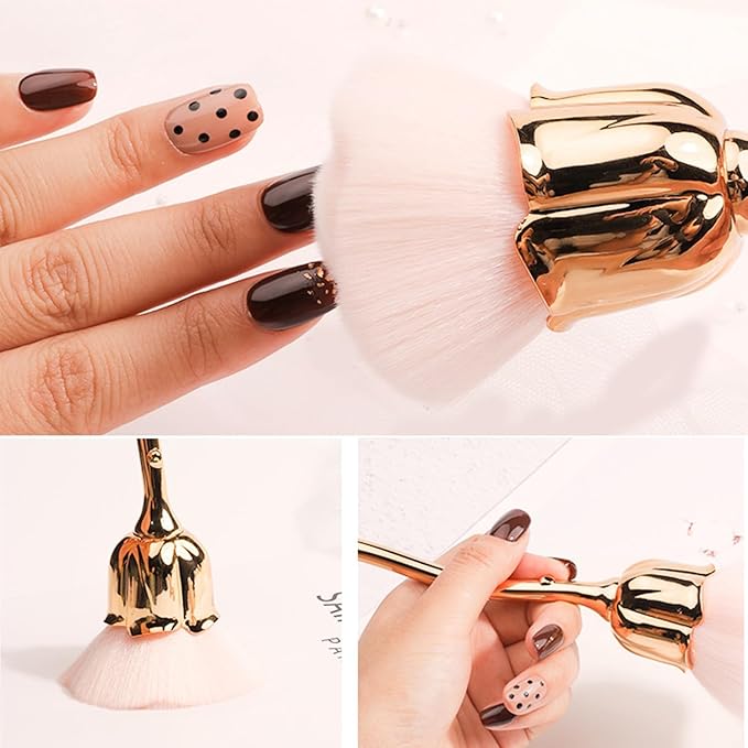 4 Pcs Nail Art Dust Powder Remover Cleaner Brush，Rose Nail Art Powder Dust