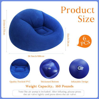 Sel Natural 6 Pcs Inflatable Bean Bag Chairs with Electric Air Pump Inflatable Chairs Blow up Couch Folding Portable Inflatable Lazy Sofa for Movie Night Living Room Outdoor Camping (6, Royal Blue)