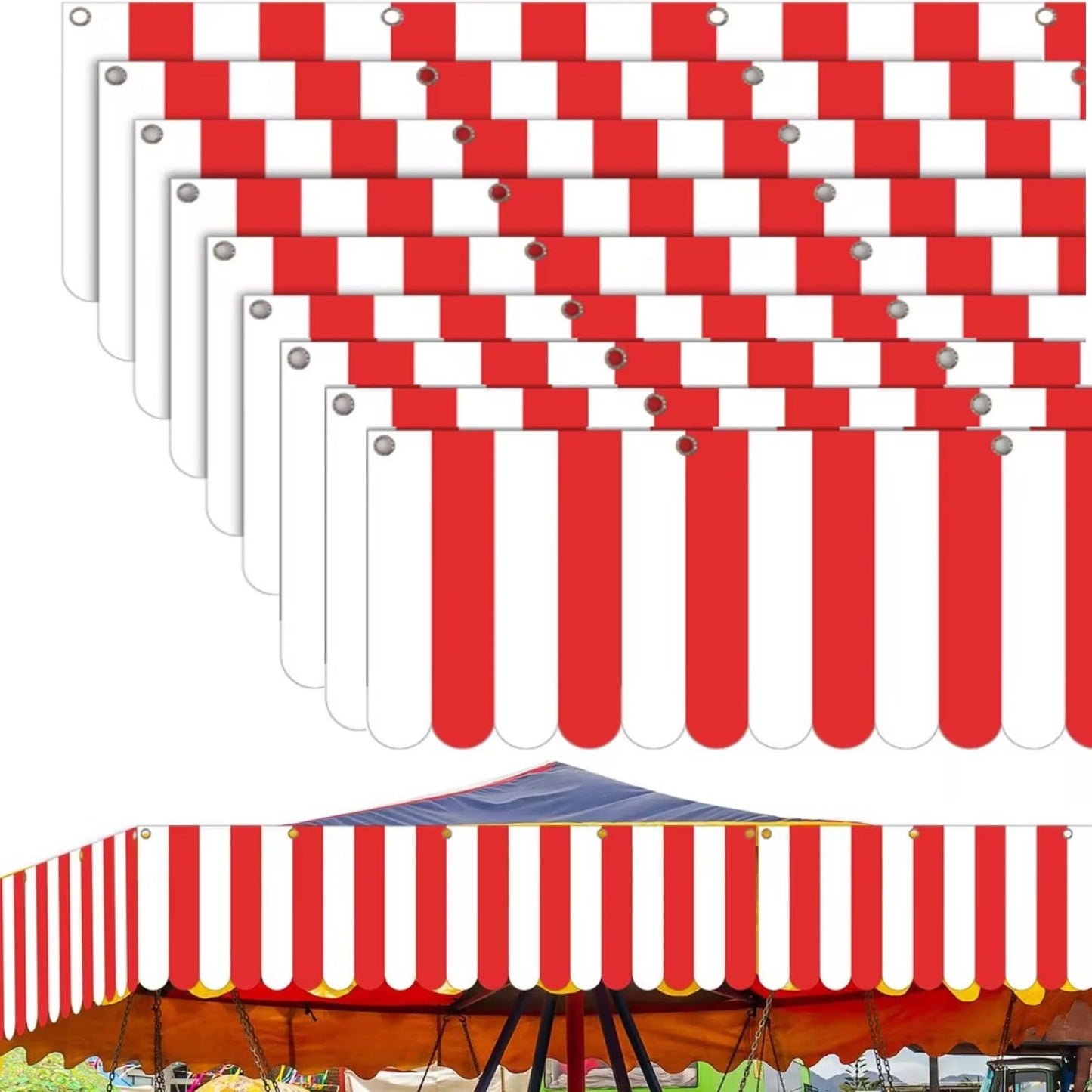 Preboun 12 Pcs Carnival Decorations Tent Christmas Circus Carnival Hanging Decorations Christmas Red White Striped Banner Circus Xmas Mardi Gras Theme Celebration Wall Games Props