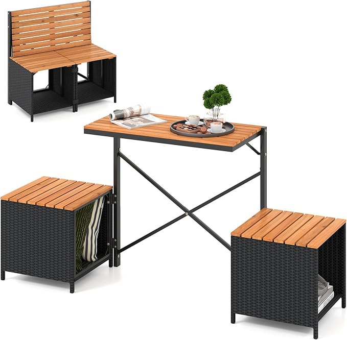 Tangkula 3-in-1 Convertible Bench Picnic Table, Outdoor Folding Table and