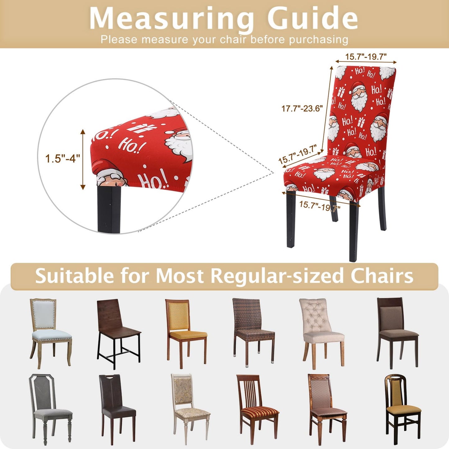 SearchI Christmas Chair Covers Set of 4, Stretch Xmas Kitchen Chair Cover Removable Washable Holiday Parsons Chair Slipcovers for Dining Room, Christmas Decoration, Ceremony(Santa Claus)