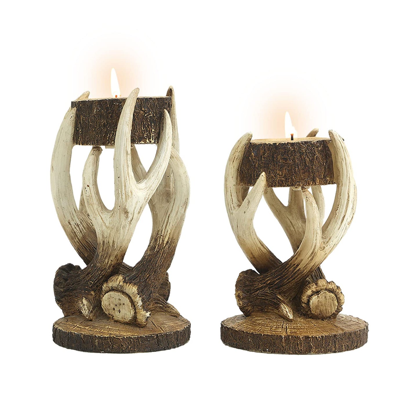 Duomiacasa 2Pcs Antler Deer Candle Holders, Rustic Elk Tealight Holder,Cabin Log Decoration