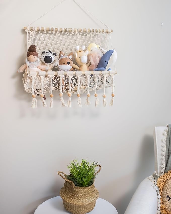 Crane Baby Macrame Hanging Storage Bin