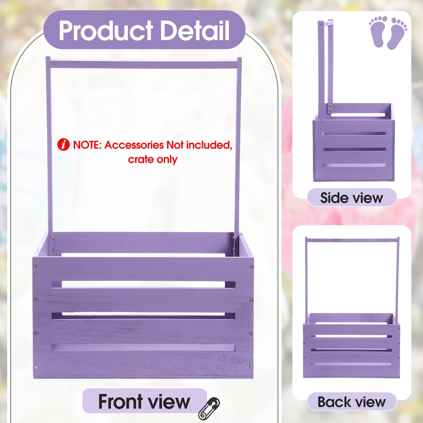 Suzile Wooden Baby Shower Crate Closet Wood Basket for Gifts with Handle Boy Girl Clothes Gender Reveal Storage Box for Newborn New Parent(Purple)