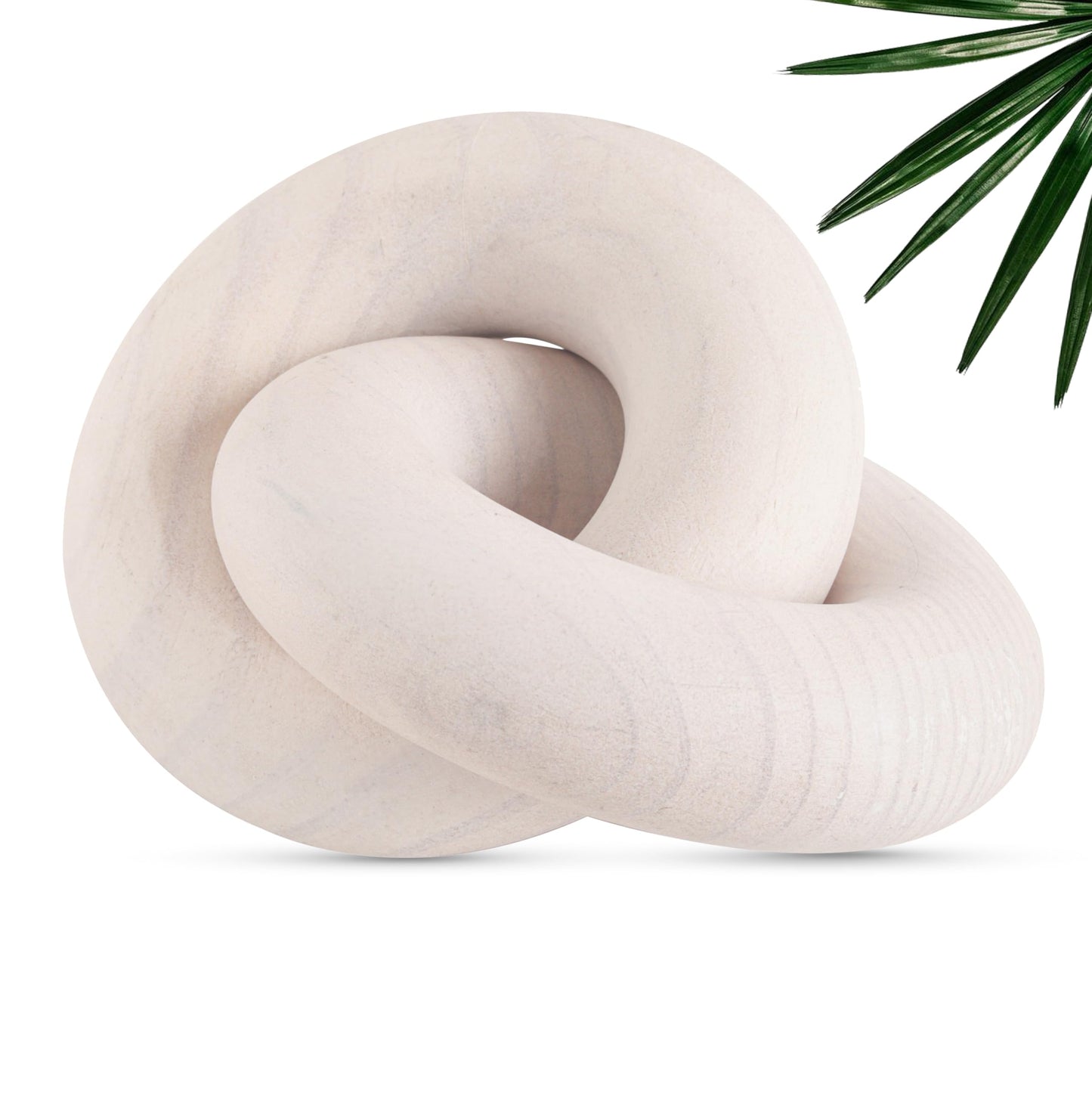 ANONYO Boho Wooden 2 Chain Links Decorative Object for Coffee Table & Shelf Matte Finish | Pine Wood Knot Sculpture | Rustic Modern Arch Décor for Living Room, Entryway, Console,Office Home (White)