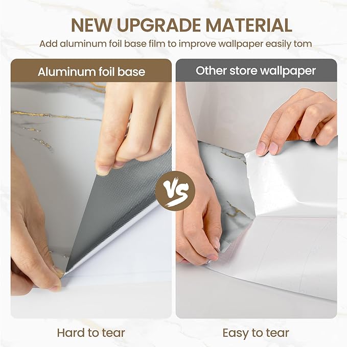 practicalWs Glossy Marble Wallpaper Peel and Stick White/Gold Granite Contact