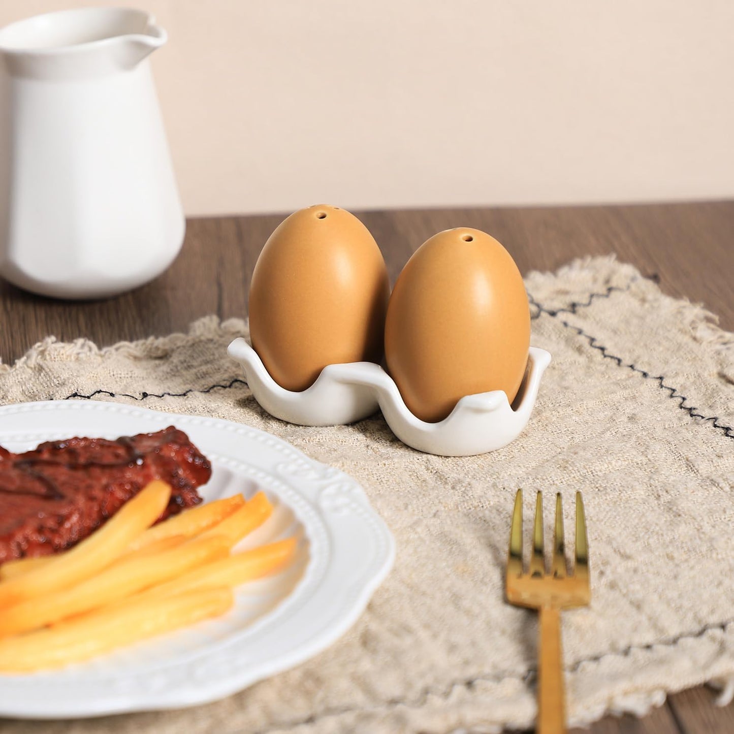 Gaolinci Egg Shape Porcelain Salt & Pepper Shakers, Salt Shaker Set with Tray