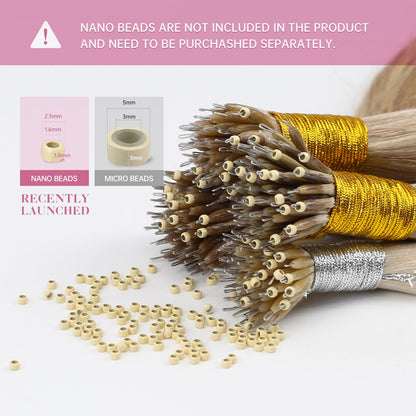 YoungSee Nano Beads Hair Extensions Blonde 14inch Nano Hair Extensions Warm Ash Blonde Highlights Bleach Blonde Nano Ring Hair Extension Highlight for Women Cold Fusion Short Straight 50s 50g