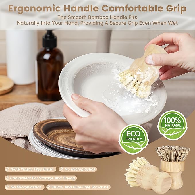 2-Pack Bamboo Dish Brush – Natural Dish Scrub Brush