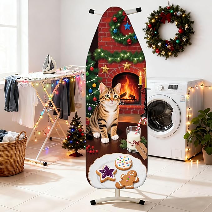 Nuxovilar Ironing Board Covers Winter Cat by Fireplace Pattern Polyester 15x54