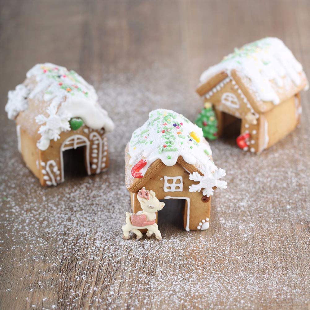 SIENON Gingerbread House Cookie Cutter Set 3pcs, 3D Stainless Steel Mini Christmas House Cookie Cutter Kit, Ginger bread Biscuit Cookie Mold Mug Topper, Xmas Holiday DIY Baking Tools